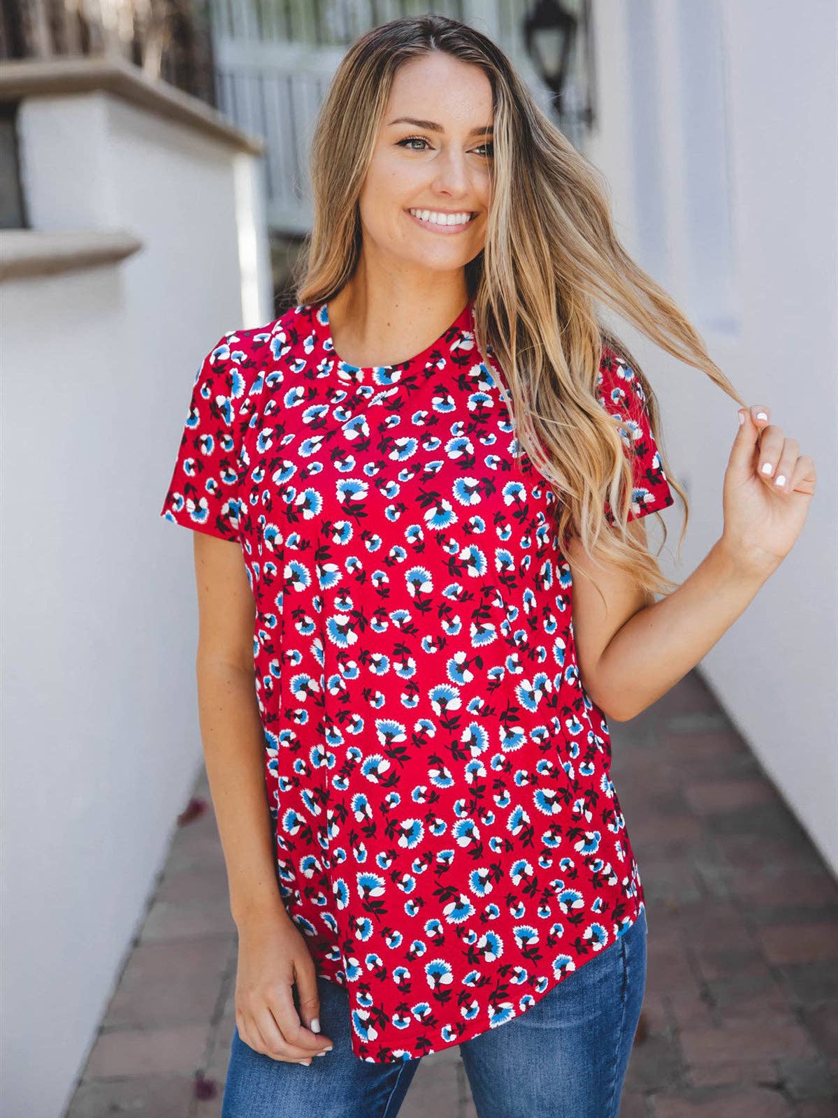 Floral Short Sleeve Mia Top: Orange / XL