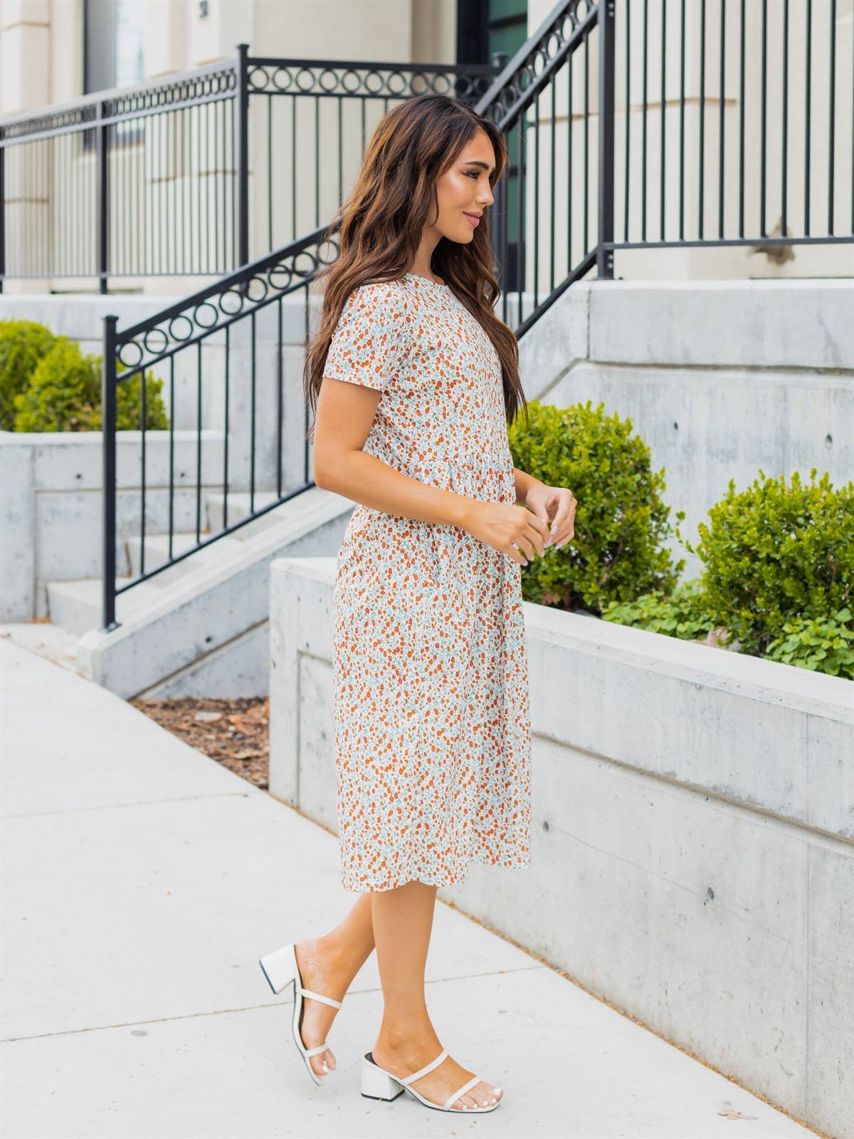 Pretty Petal Pocket Penelope Dress: Petal Clay / white / Small