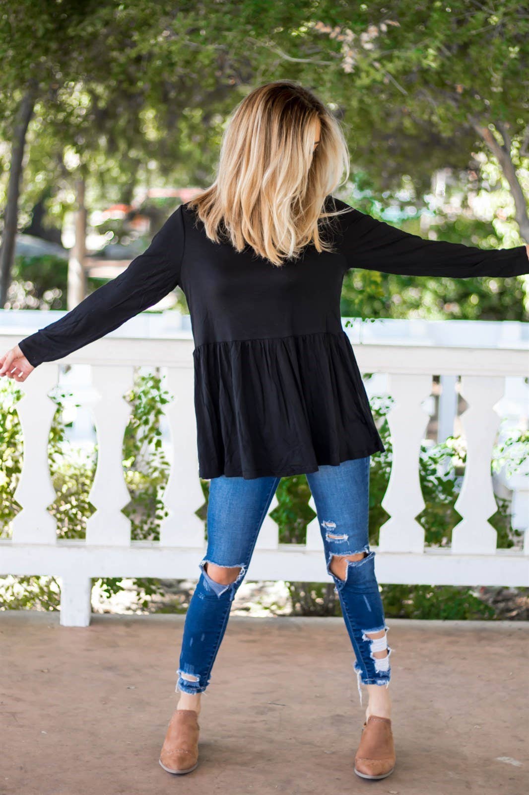 Long Sleeve Peplum Evelyn Top: Olive Green / Large