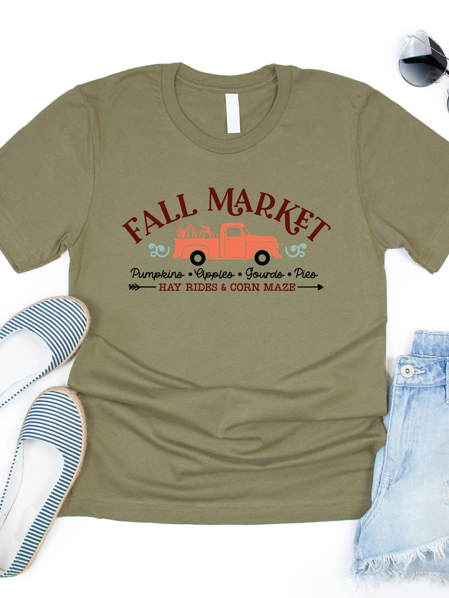 Fall Market Pumpkin Truck Graphic Tee: Slate / Small