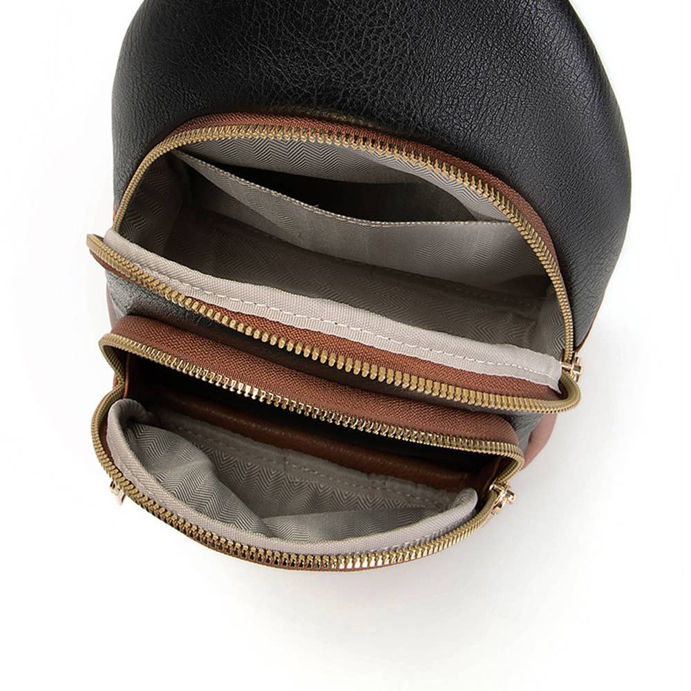 Retro Multi Layered Shoulder Bag: Brown / One Size