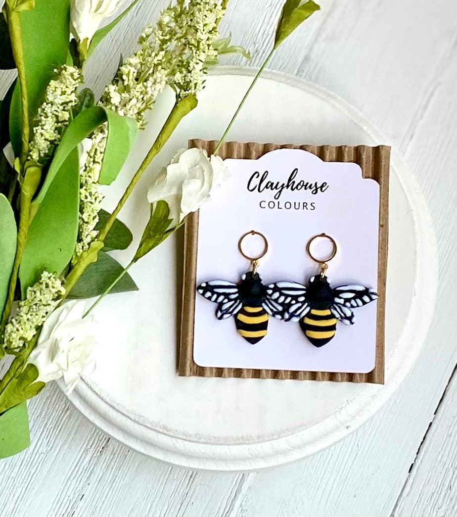 Bee Clay Earrings: Bee with Flower