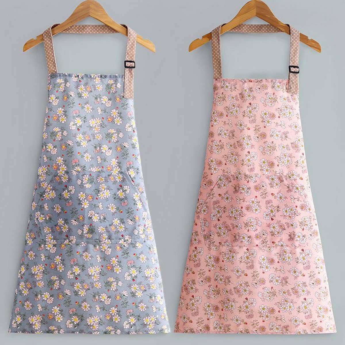 Floral Print Summer Thin Canvas Apron with pockets_CWMM2039: Green / (OS) 1