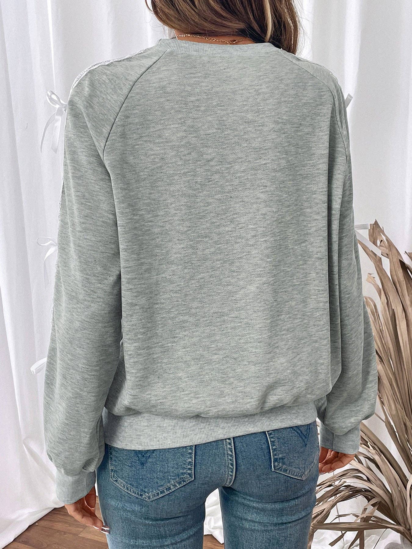 Dainty Bow Lace Sleeve Top: Medium