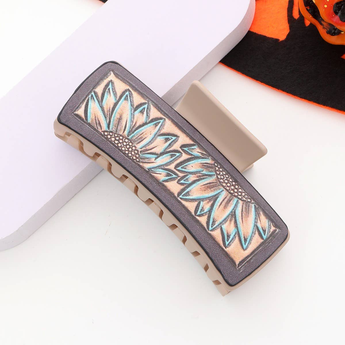 Western Cowgirl Sunflower Claw Clip, Faux Leather_CWAHA0609: TYPE2 / (OS) 3