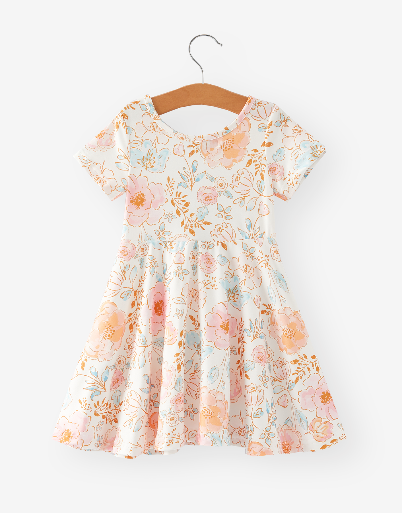 Spring and Summer Floral Print Milk Silk Girls Dress: 2