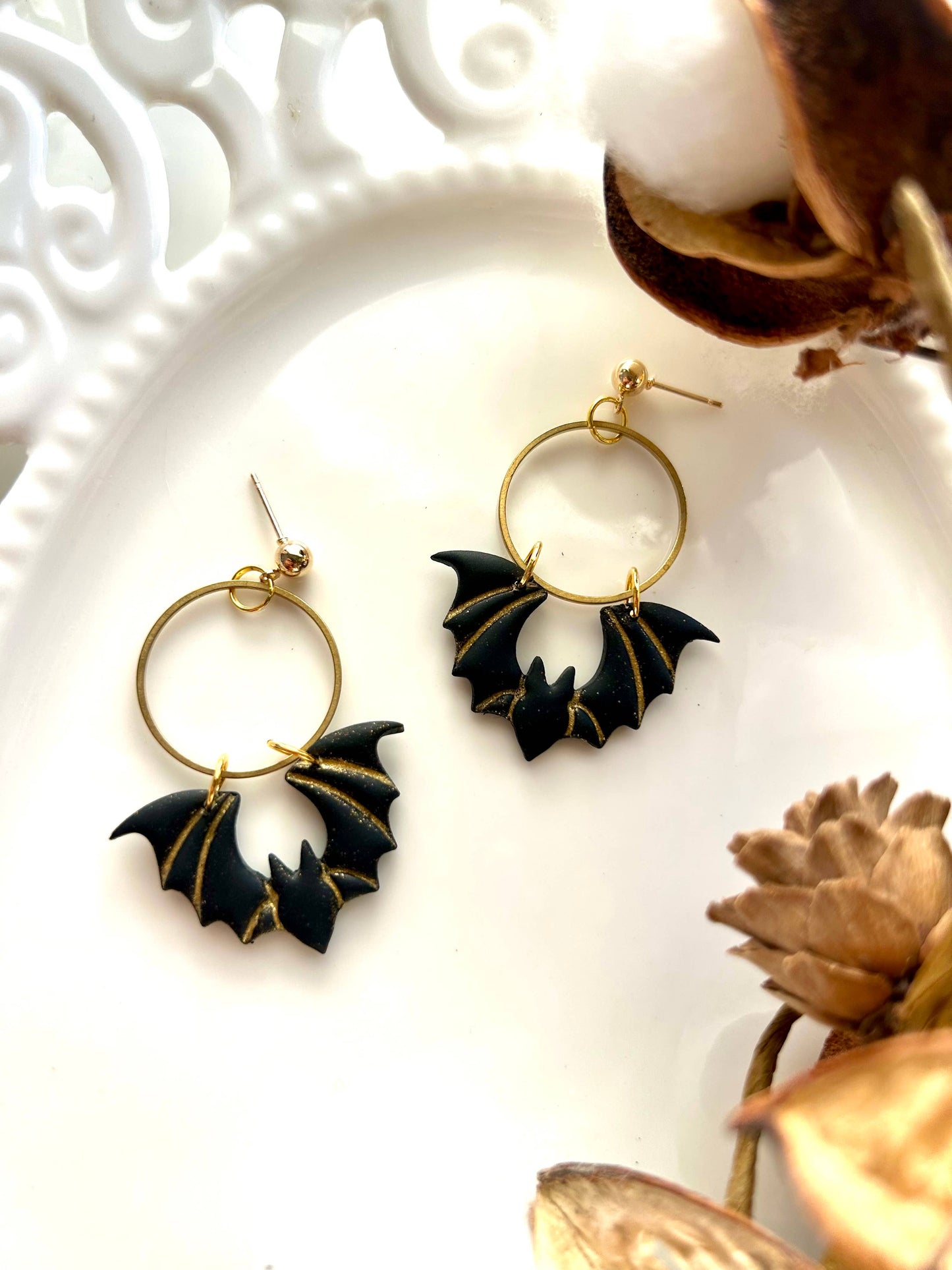 Gold Outlined Bat Dangles