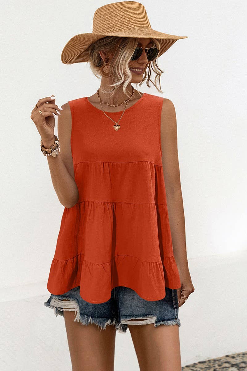 CWTBLS1597_LOOSE ROUND NECK SLEEVELESS VEST WITH LARGE SWING: GREY / (XL) 1