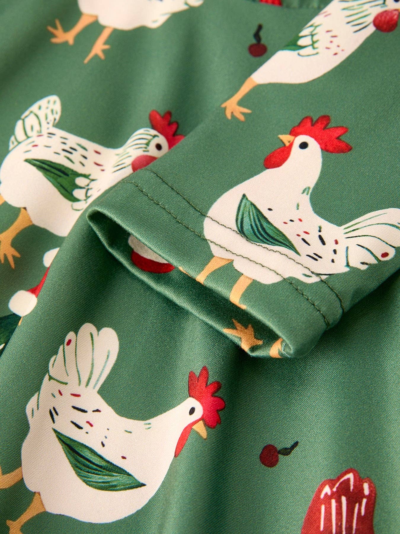 Christmas Farm Chicken Print Dress – Green, Long Sleeve: 4