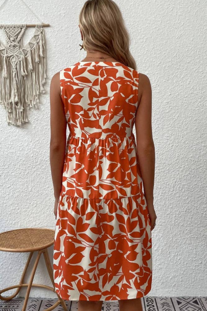Sleeveless V Neck Flower Print Splicing Dress ZZKF764: Black / L