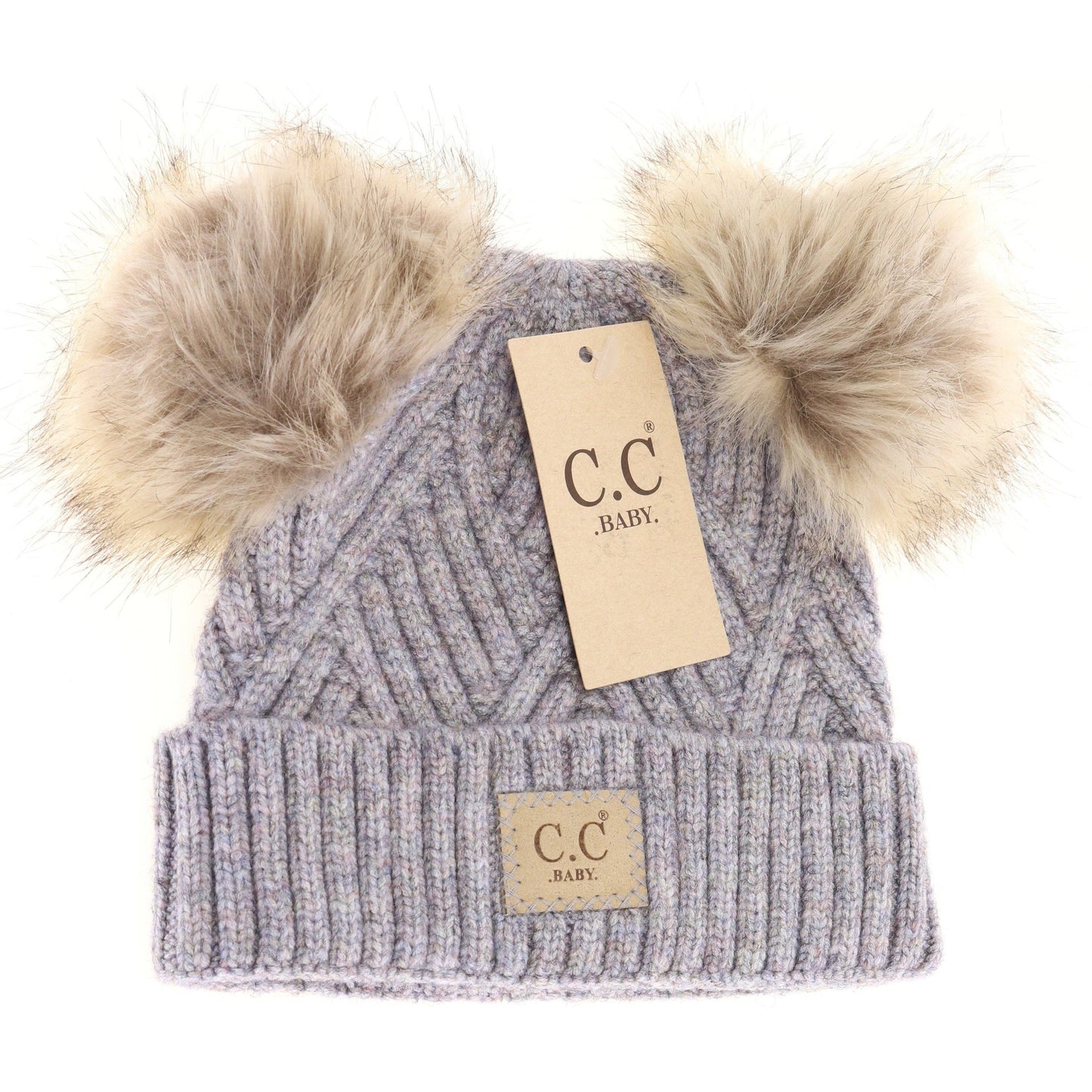 C.C Large Patch Newborn Knit Hat- Baby2060PomPom: Lemon Mix