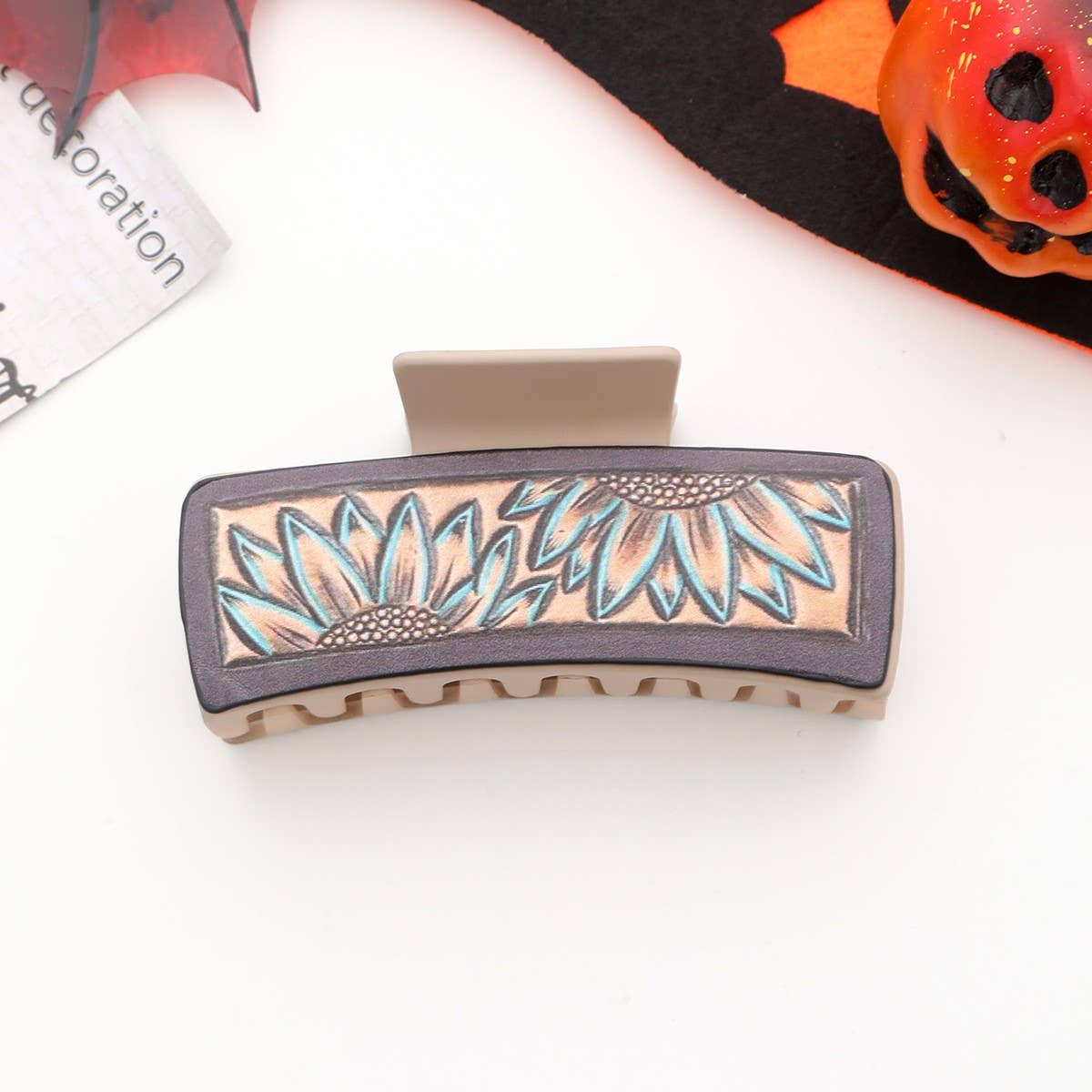 Western Cowgirl Sunflower Claw Clip, Faux Leather_CWAHA0609: TYPE2 / (OS) 3