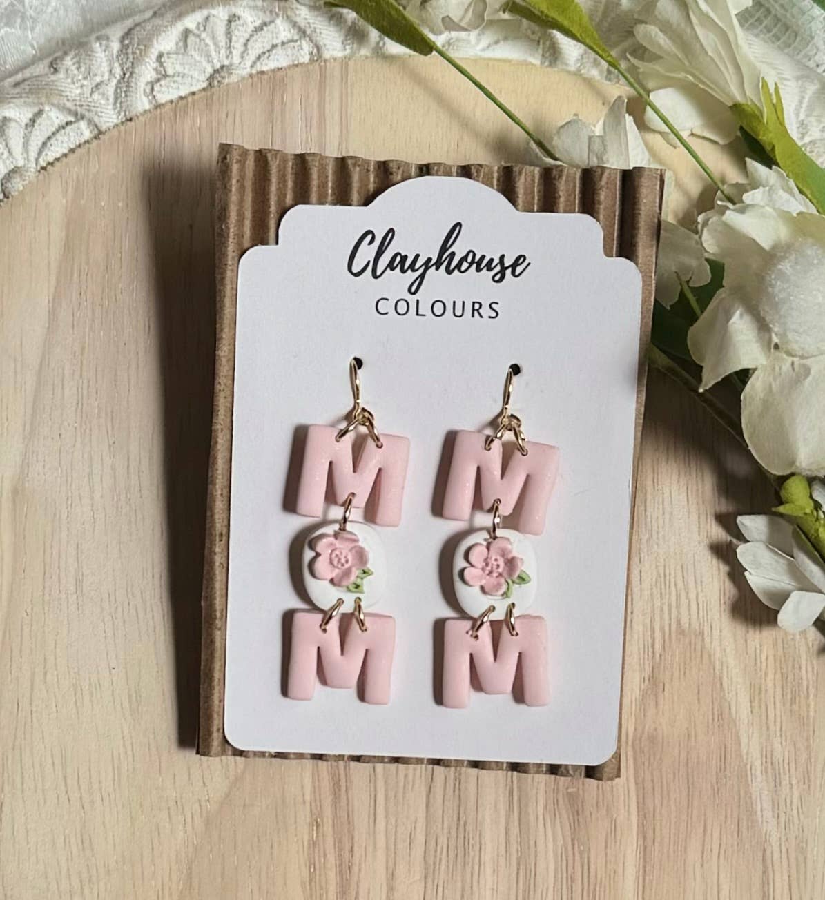 MOM Clay Earrings | Mother’s Day: White