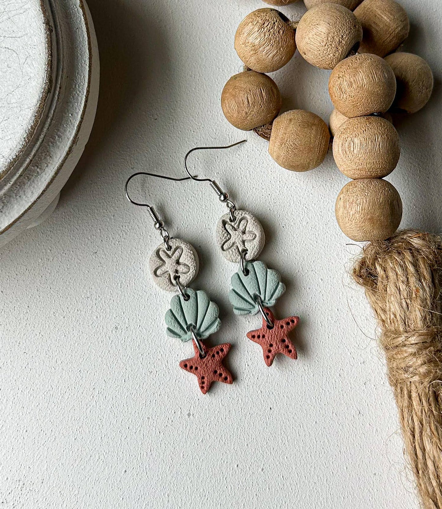 Polymer Clay Earrings - Beach Theme - Shell Dangle