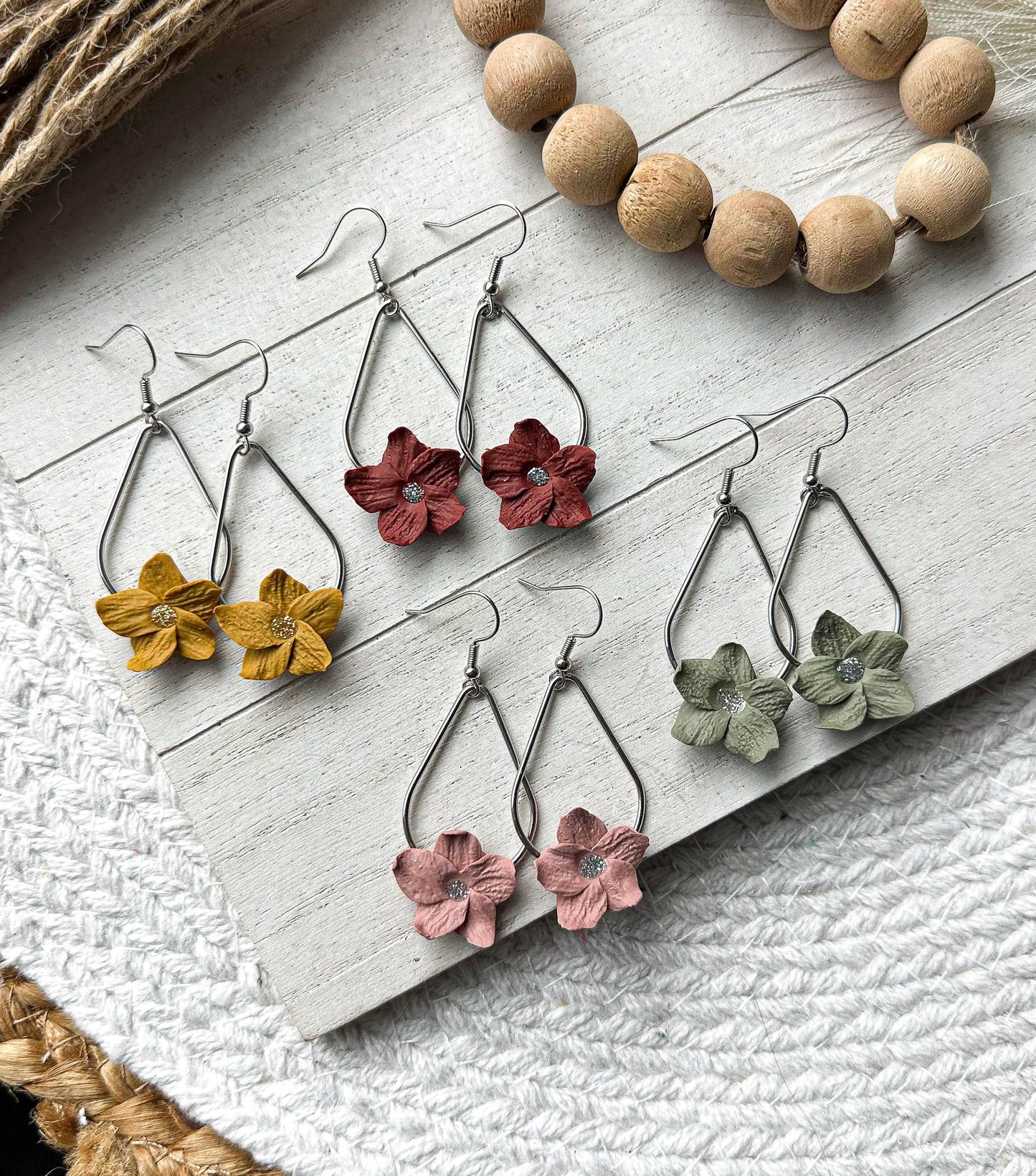 Polymer Clay Earrings - Fall Flowers: Mauve