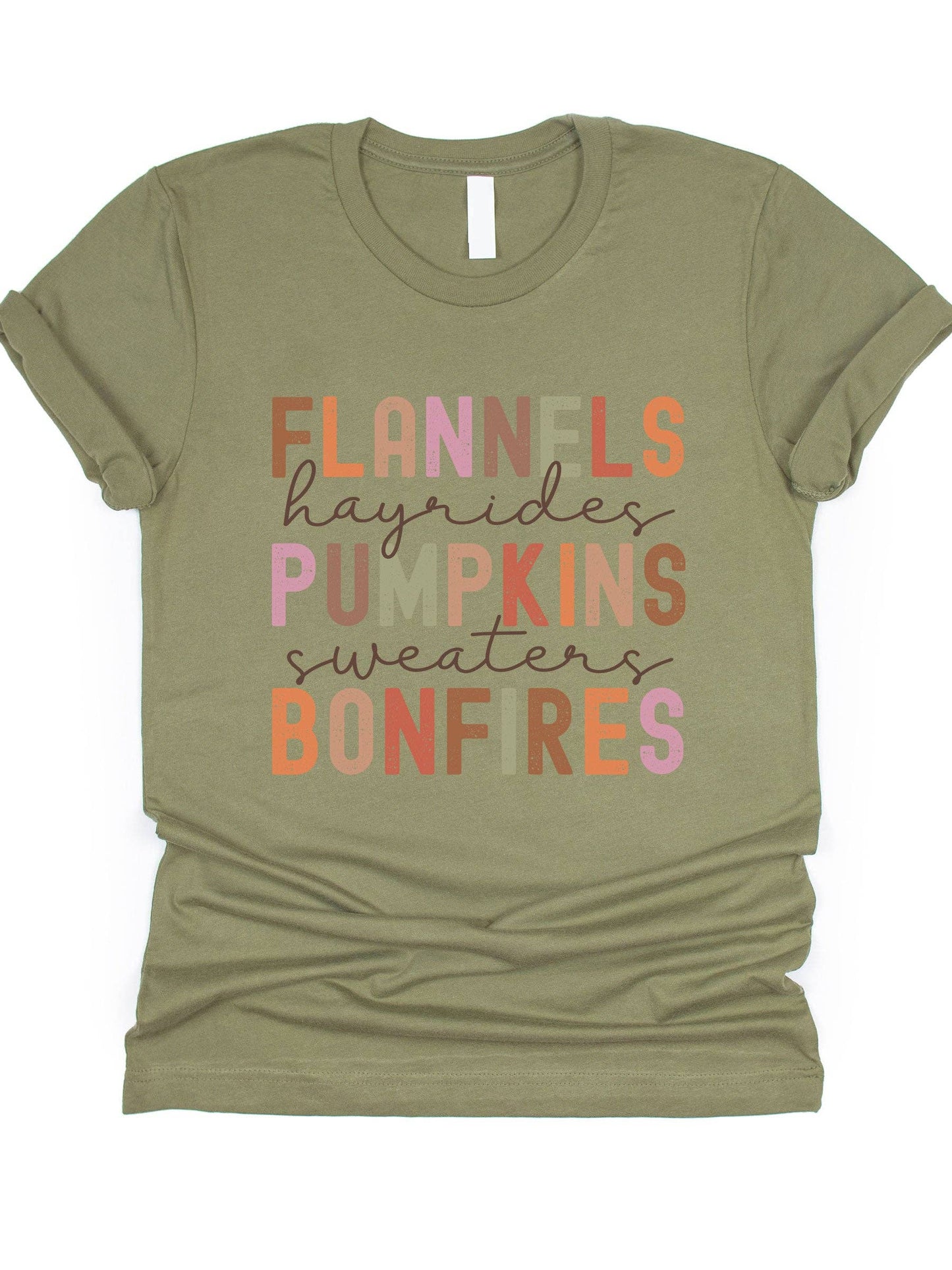 Flannels Pumpkin Bonfires Fall Things Graphic Tee: Peach / XL