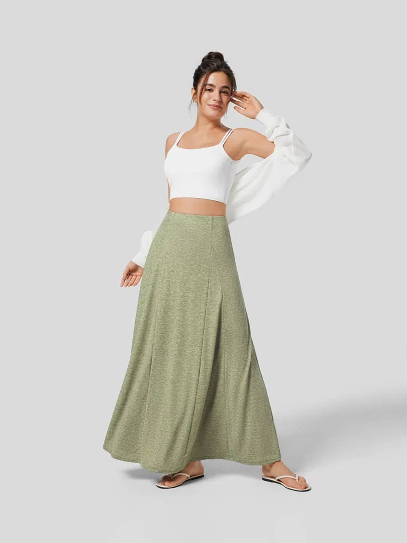 PATCHWORK HEM KNIT DROP LOOSE SKIRT: GREEN / (S) 1
