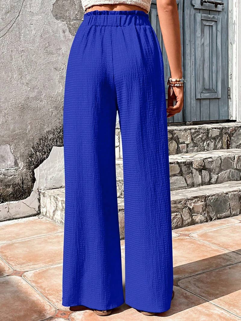 ASSORTED BUBBLE PLAID CASUAL WIDE-LEG PANTS: PEAGREEN / (L) 1