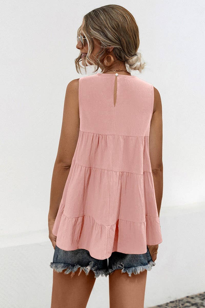 CWTBLS1597_LOOSE ROUND NECK SLEEVELESS VEST WITH LARGE SWING: GREY / (M) 1