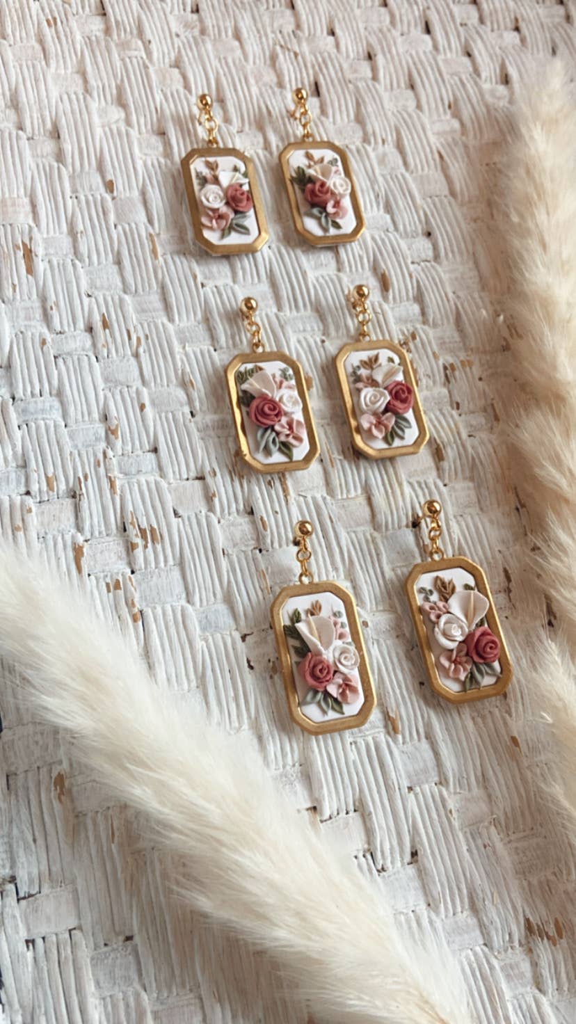 Rectangle Floral Short Dangles