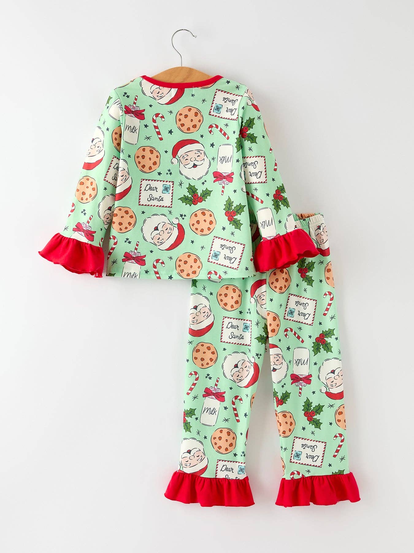 Christmas Santa and Cookie Print Girls Pajamas with Red Ruffle: 7