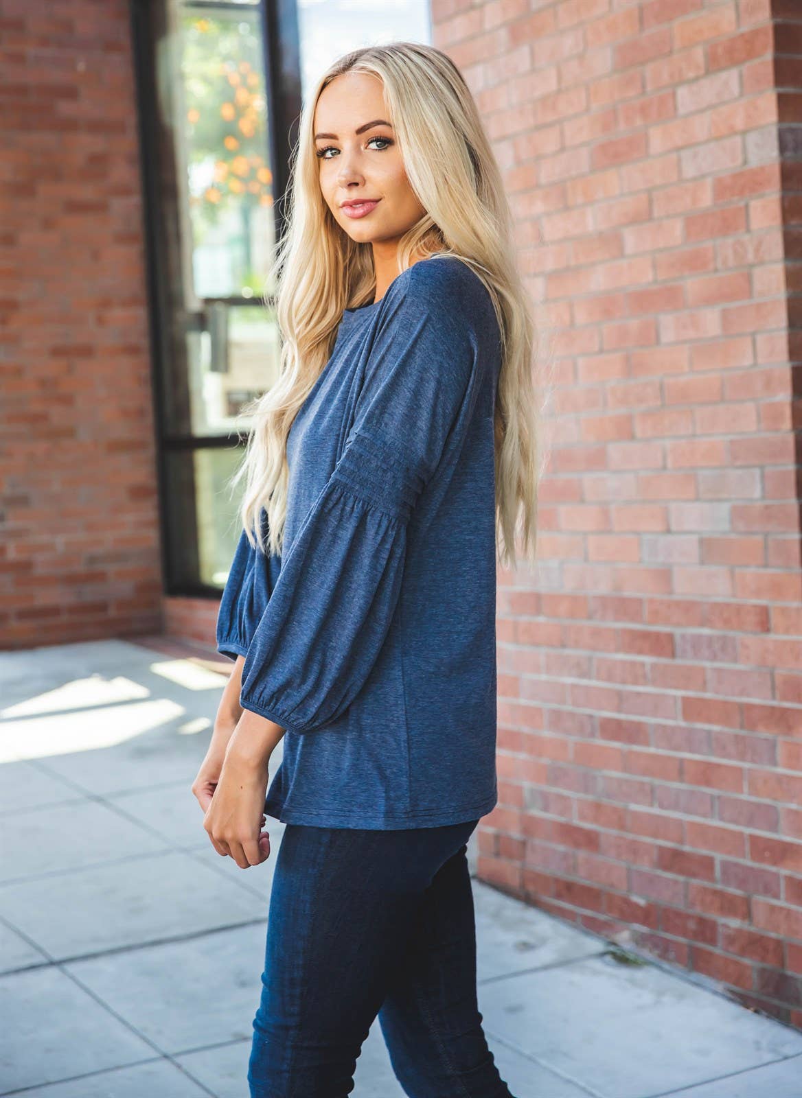 3/4 Pleated Sleeve Casey Top: Orange / Small