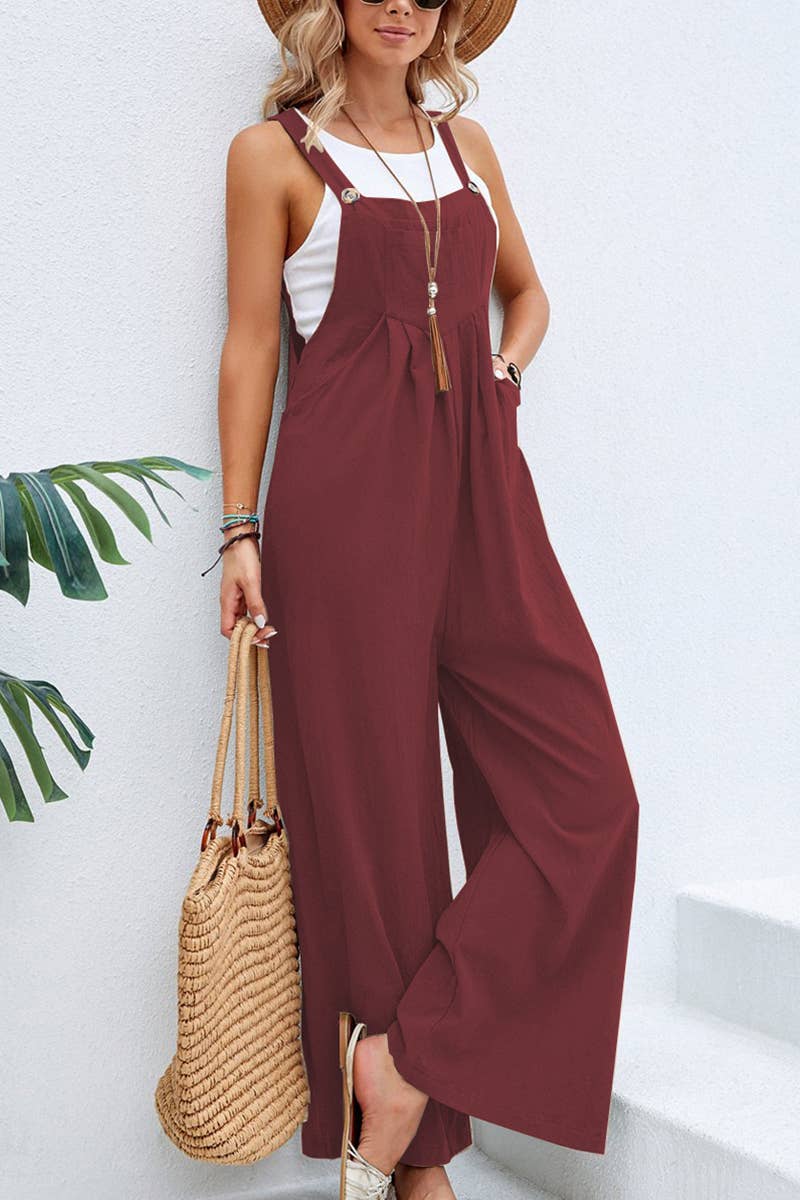 Mid-waist retro solid color loose casual fashion suspenders: LIGHTYELLOW / (S) 1