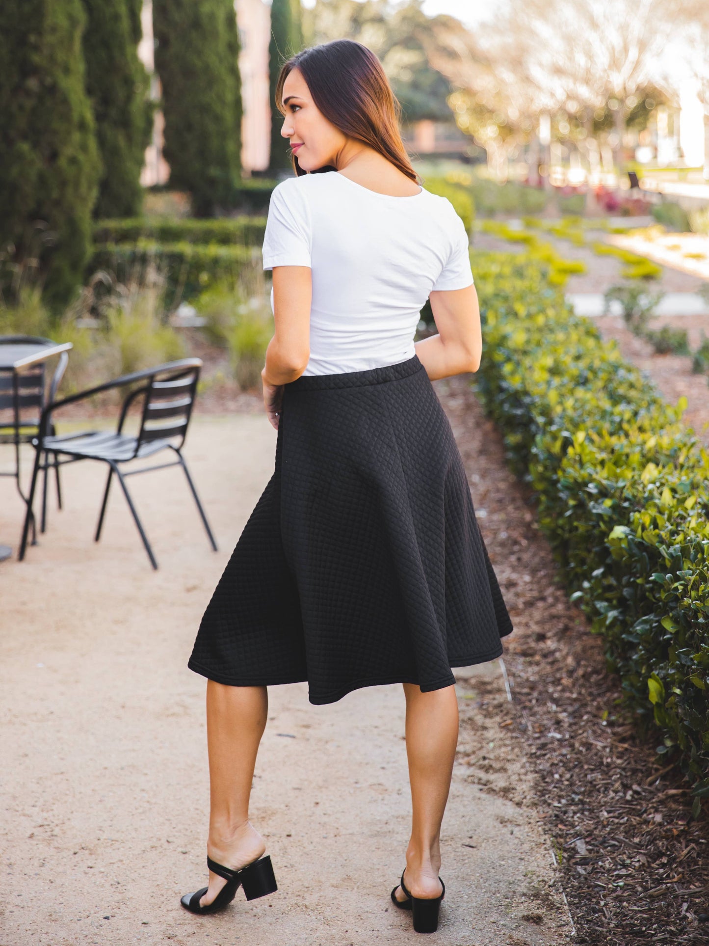 Quilted A-Line Knee Length Laura Skirt: Gray / Medium
