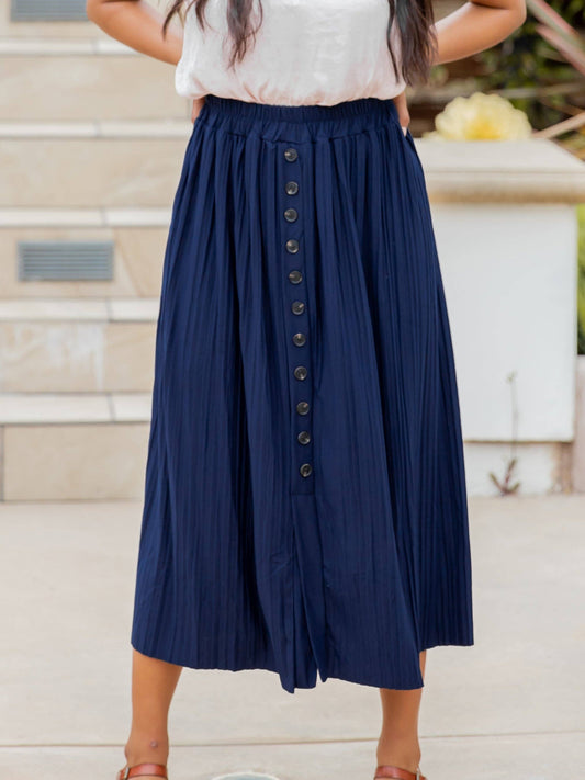 The Reed Pleated Midi Skirt: Navy / Medium