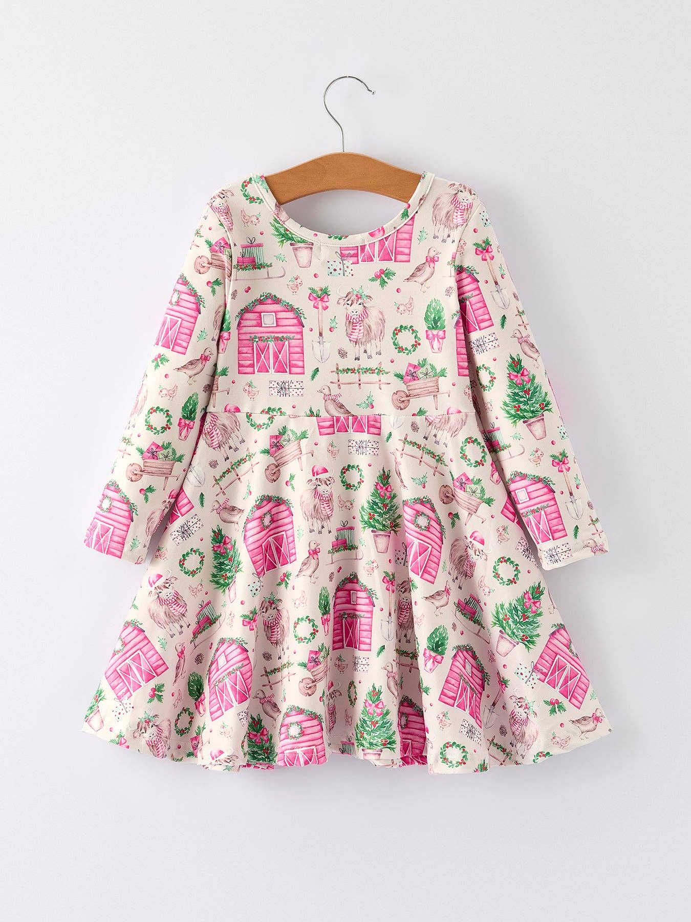 Pink Farmhouse Theme Toddler Girl Dress: Christmas Spirit Outfit: 3