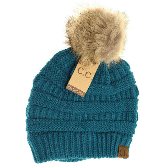 Fur Pom CC Beanie HAT43: Teal