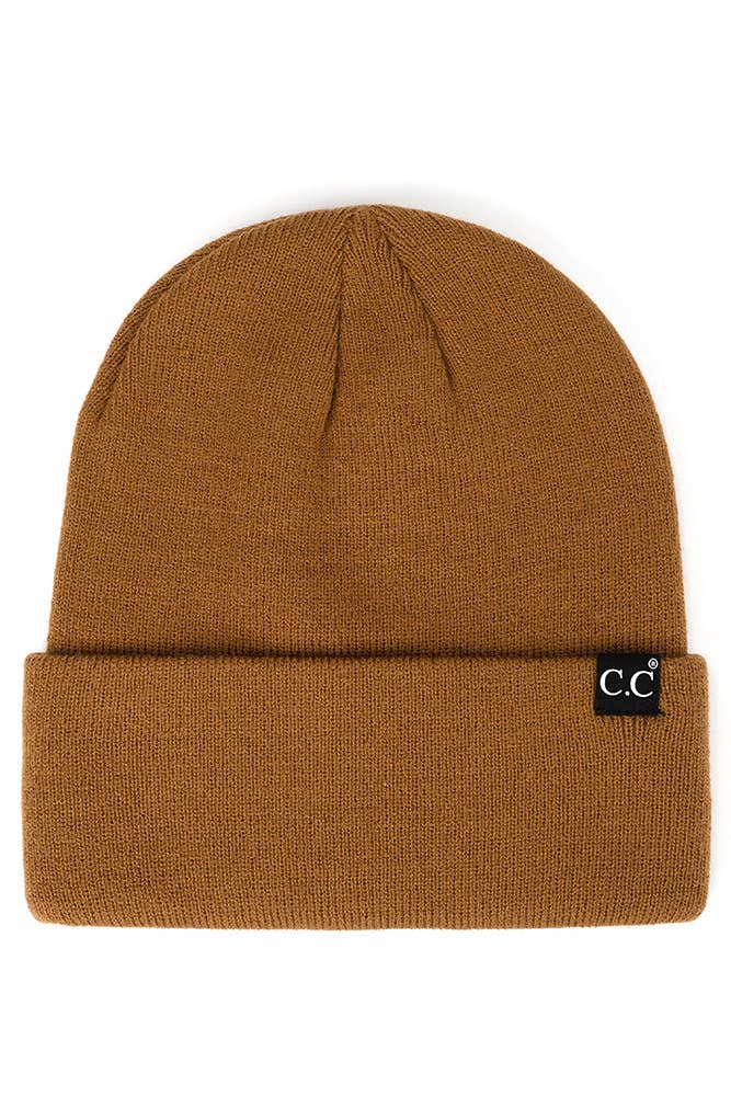 C.C Solid Cuff Beanie Hat: Dark Melange Gray