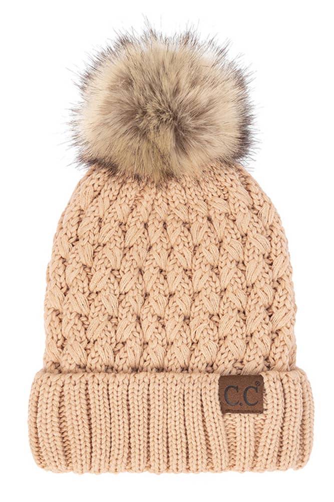C.C Lattice Crossover Stitch Beanie Winter Hat: Clay