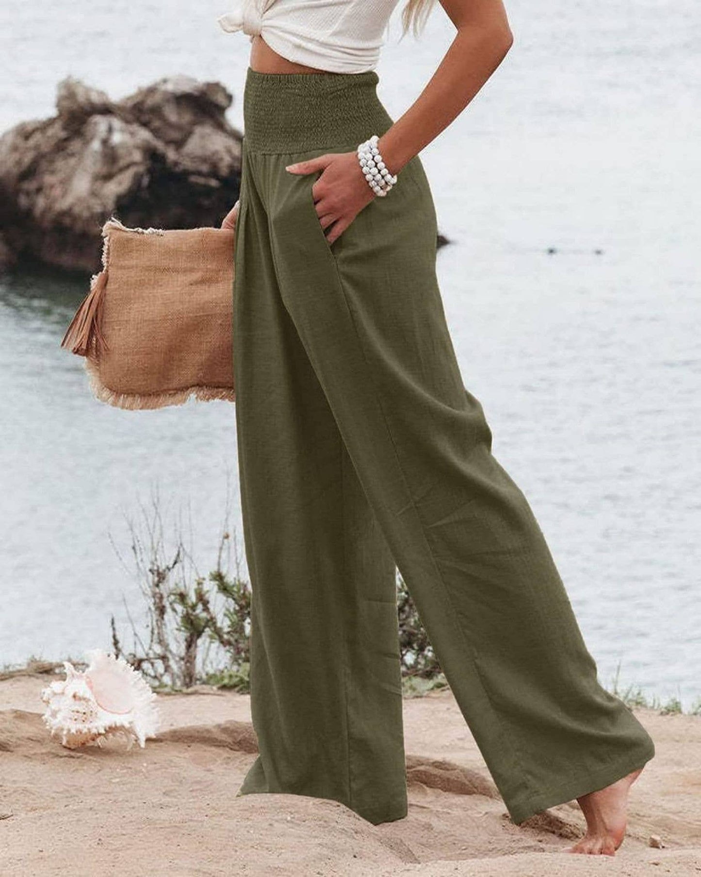 STYLE COTTON SLACKS MADE OF OLD MID-RISE SLACKS: BEIGE / (L) 1