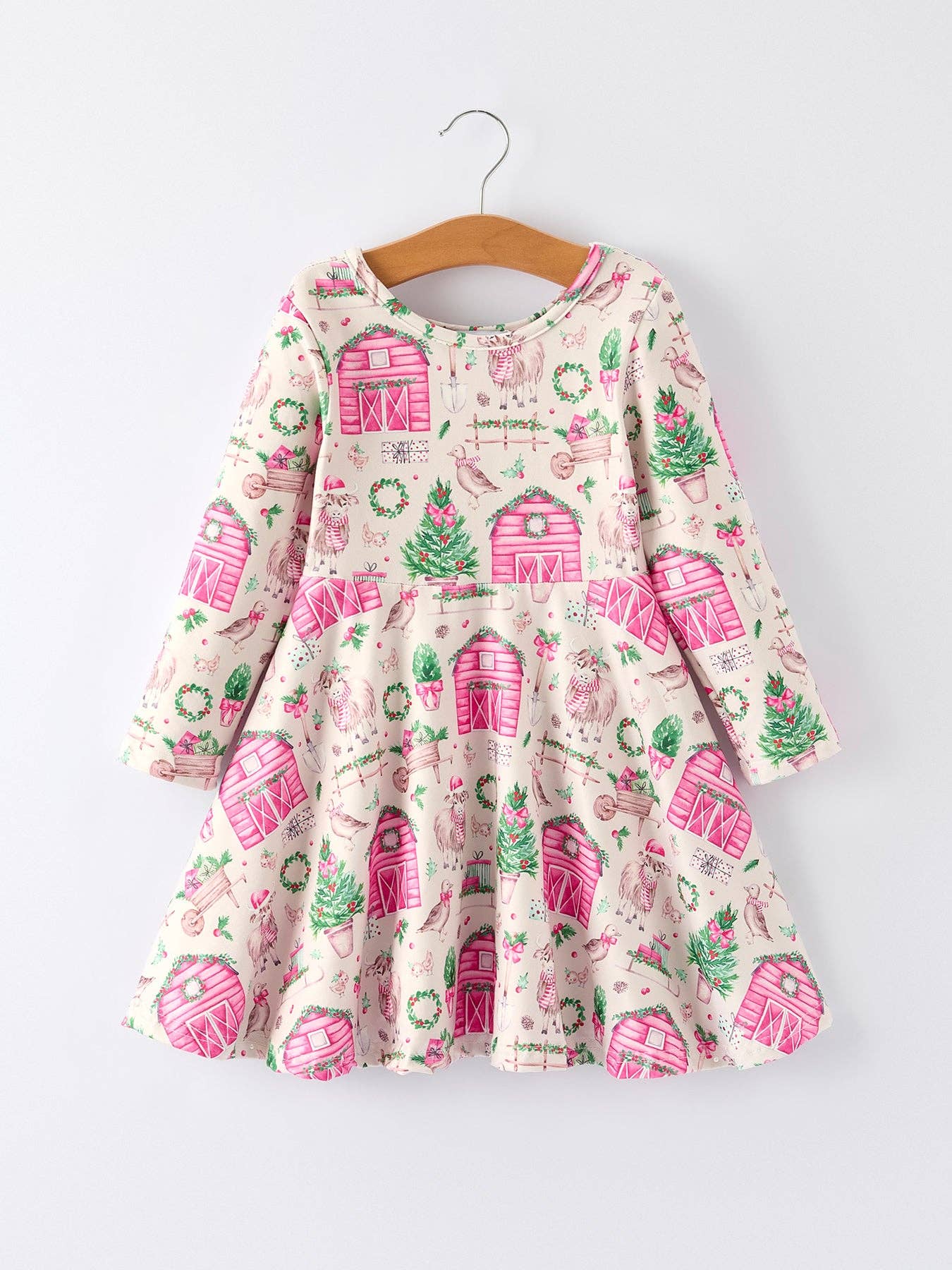 Pink Farmhouse Theme Toddler Girl Dress: Christmas Spirit Outfit: 6