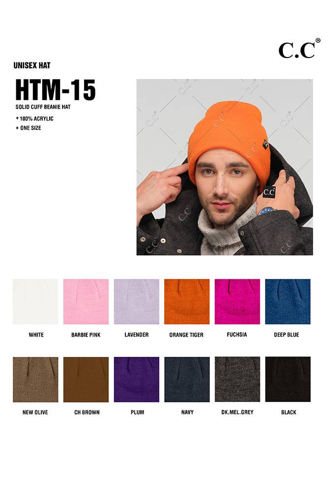 C.C Solid Cuff Beanie Hat: Lavender