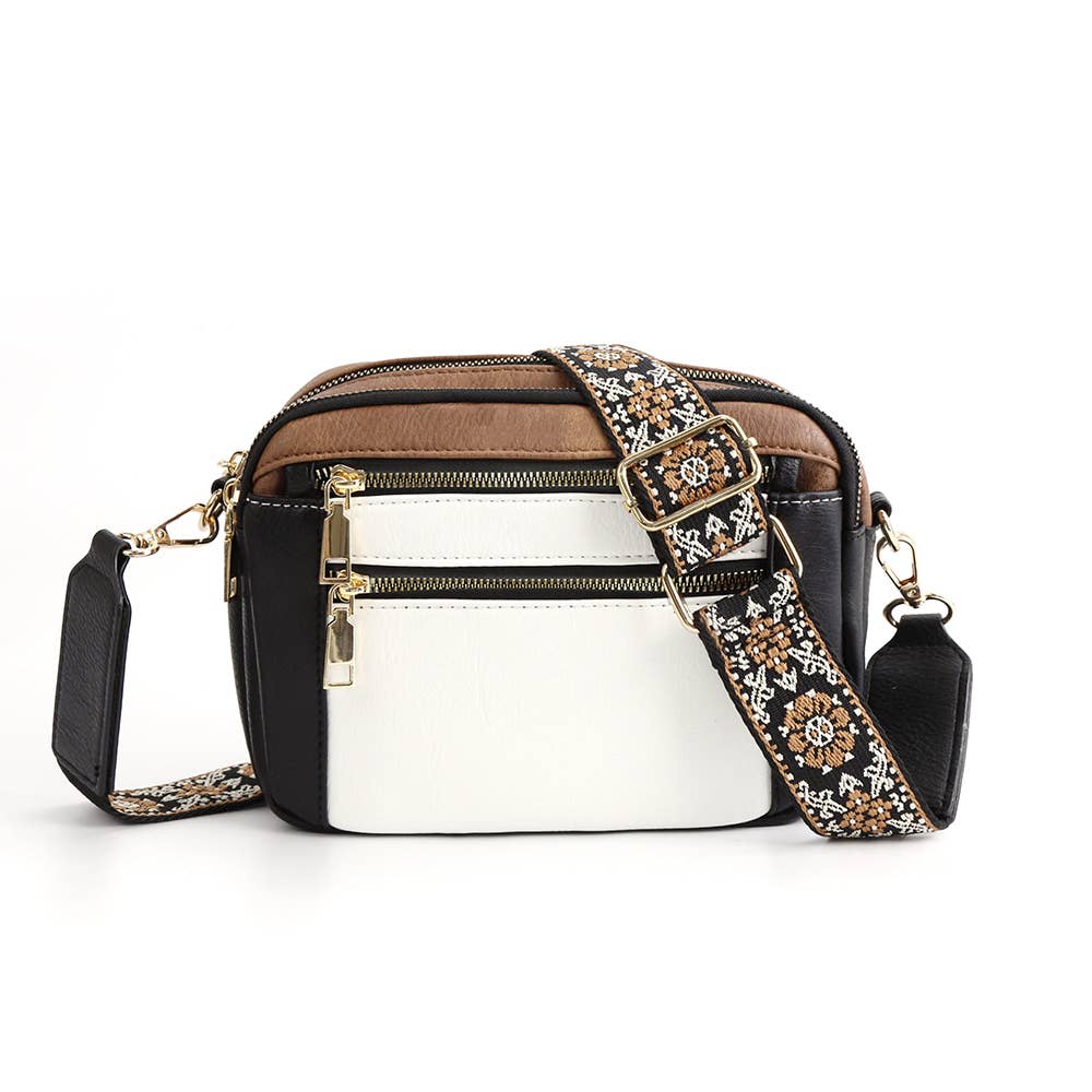 Multi Functional Zipper Crossbody Bag: Medium / Brown
