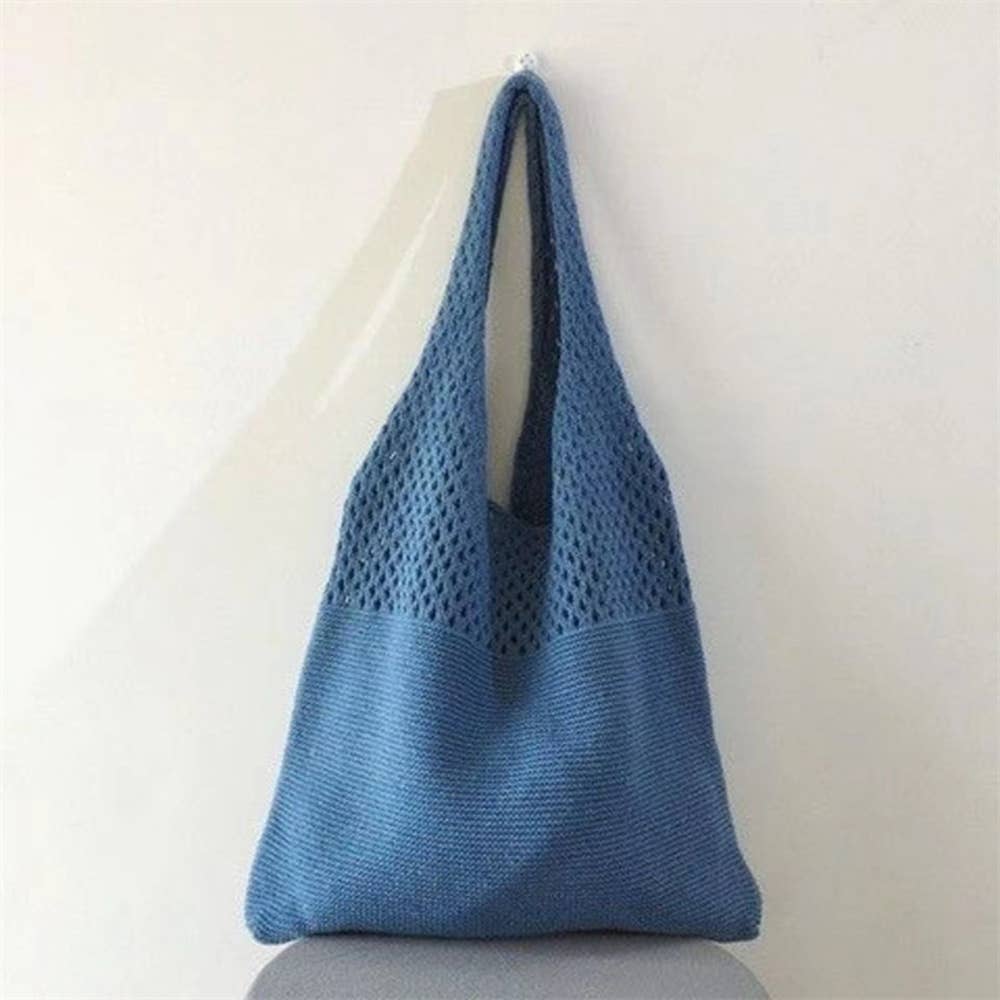 Solid Color Knitted Bag: Purple