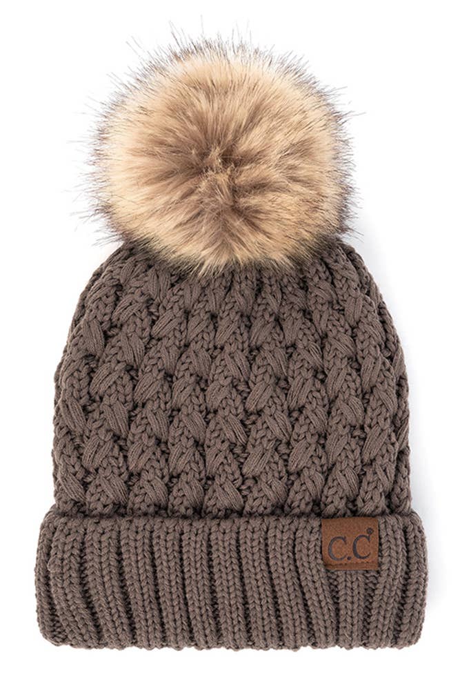 C.C Lattice Crossover Stitch Beanie Winter Hat: Clay