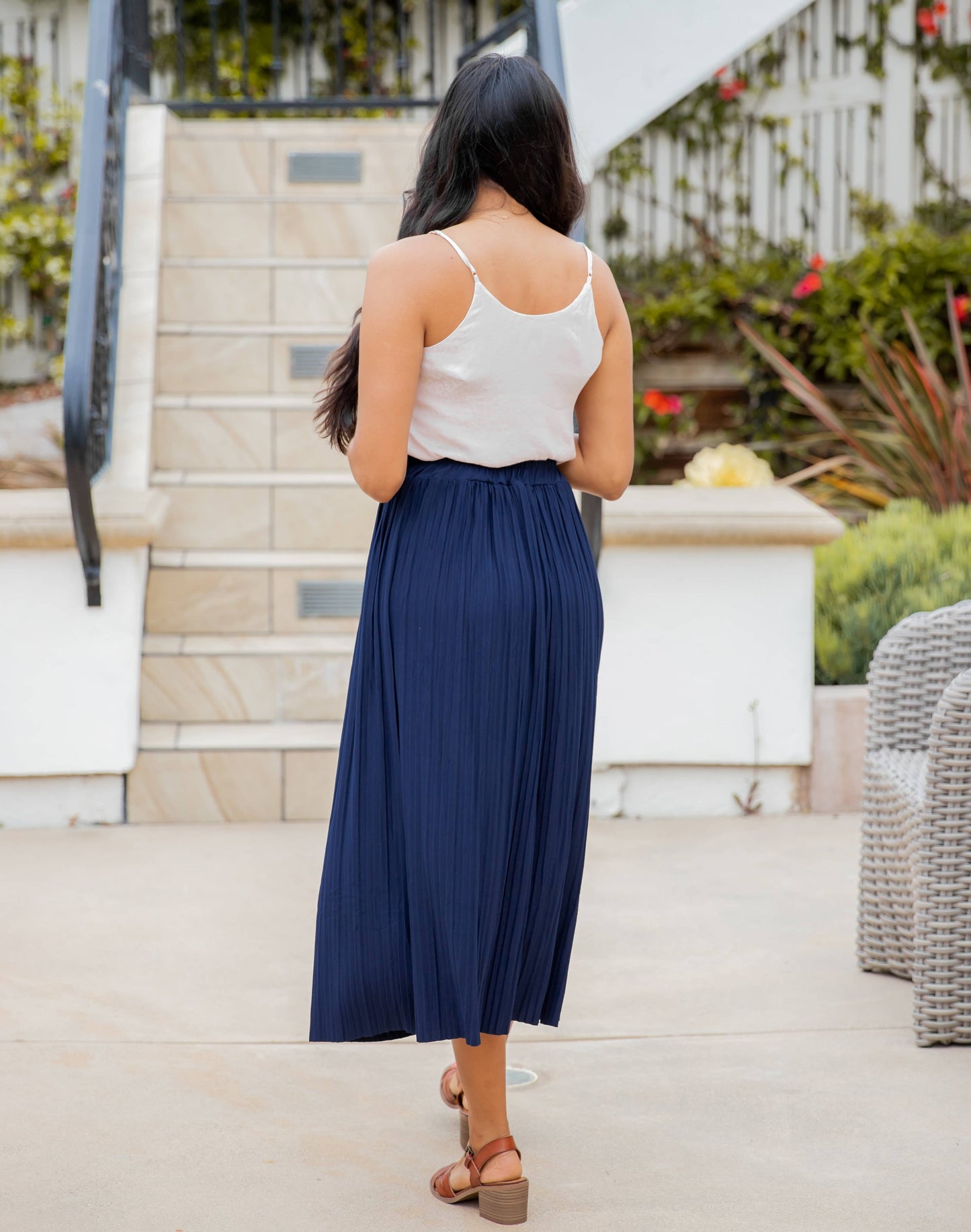 The Reed Pleated Midi Skirt: Navy / Medium