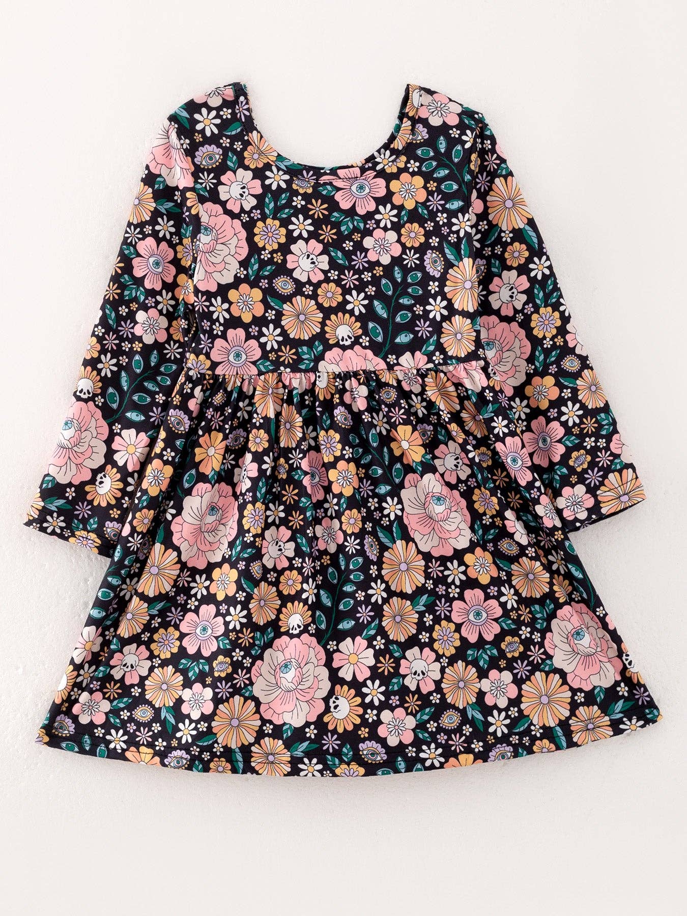 Girls Autumn Milk Silk Floral Print Dress: 4