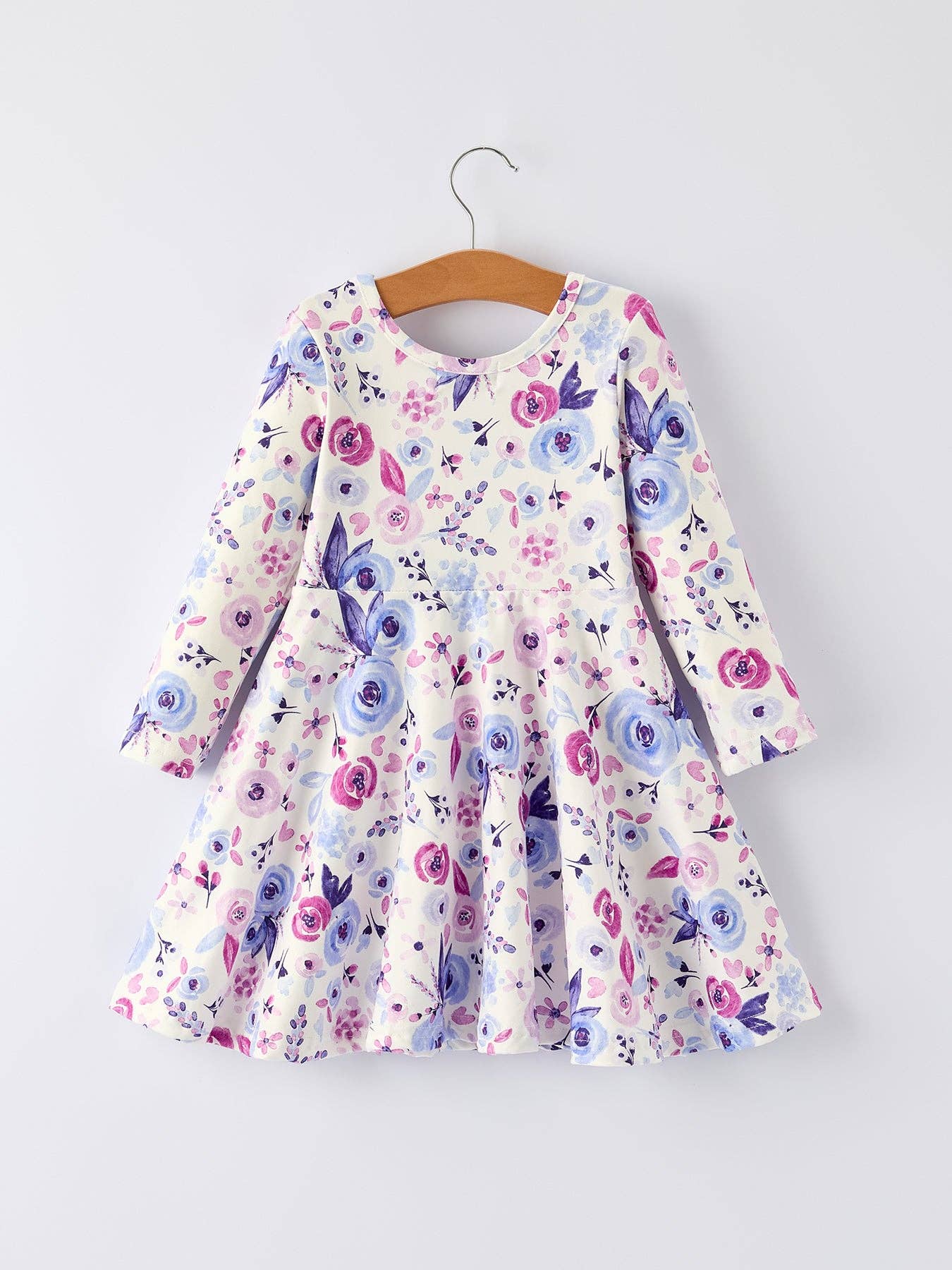 Spring and Autumn Purple Floral Baby Girl Dress with Long Sleeves: 3