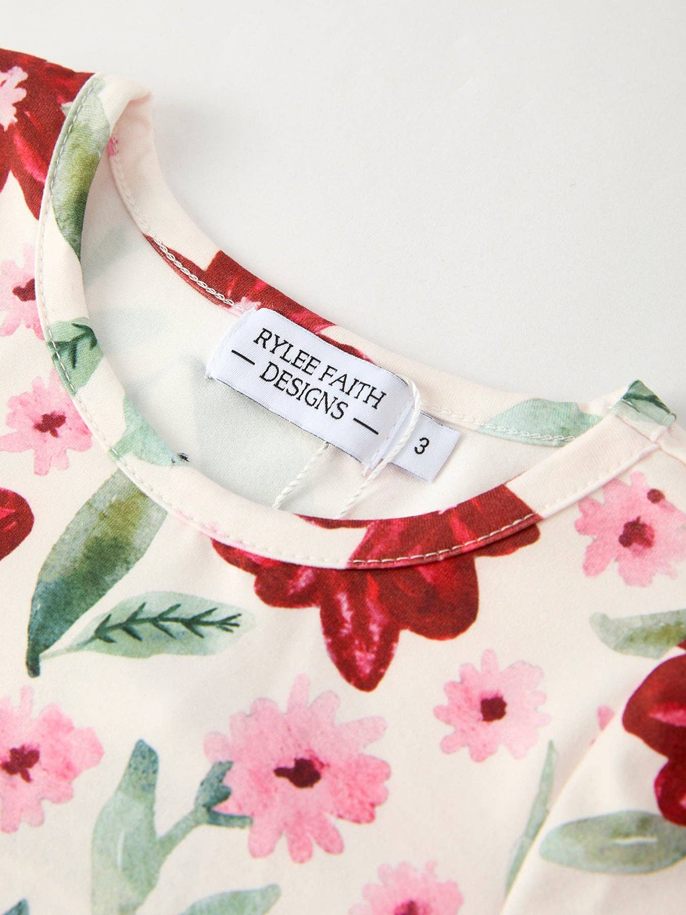 Christmas Girls' Long Sleeve Floral Dress – Red and Pink: 3