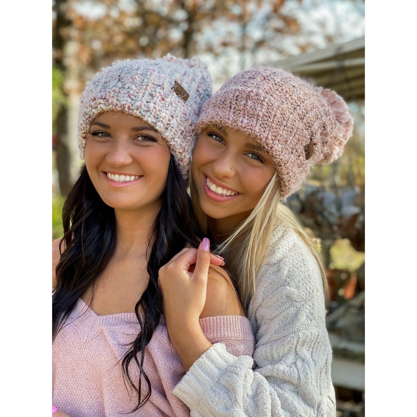 Multi Color Feather Knit Pom Beanie HAT7385: Rose