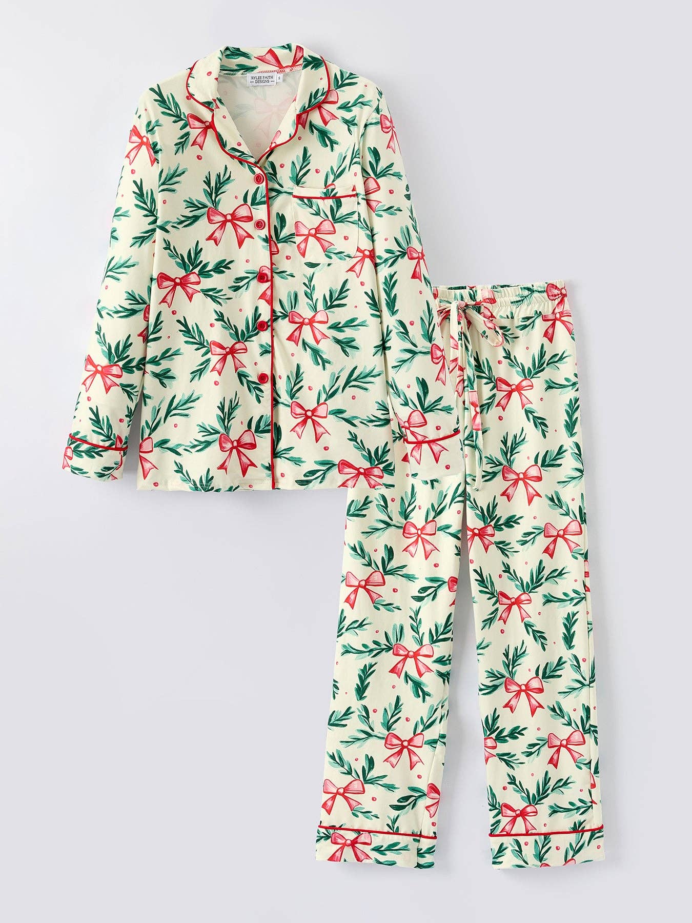 Mommy & Me Christmas Bow and Holly Print Pajama Set: 6 / KIDS