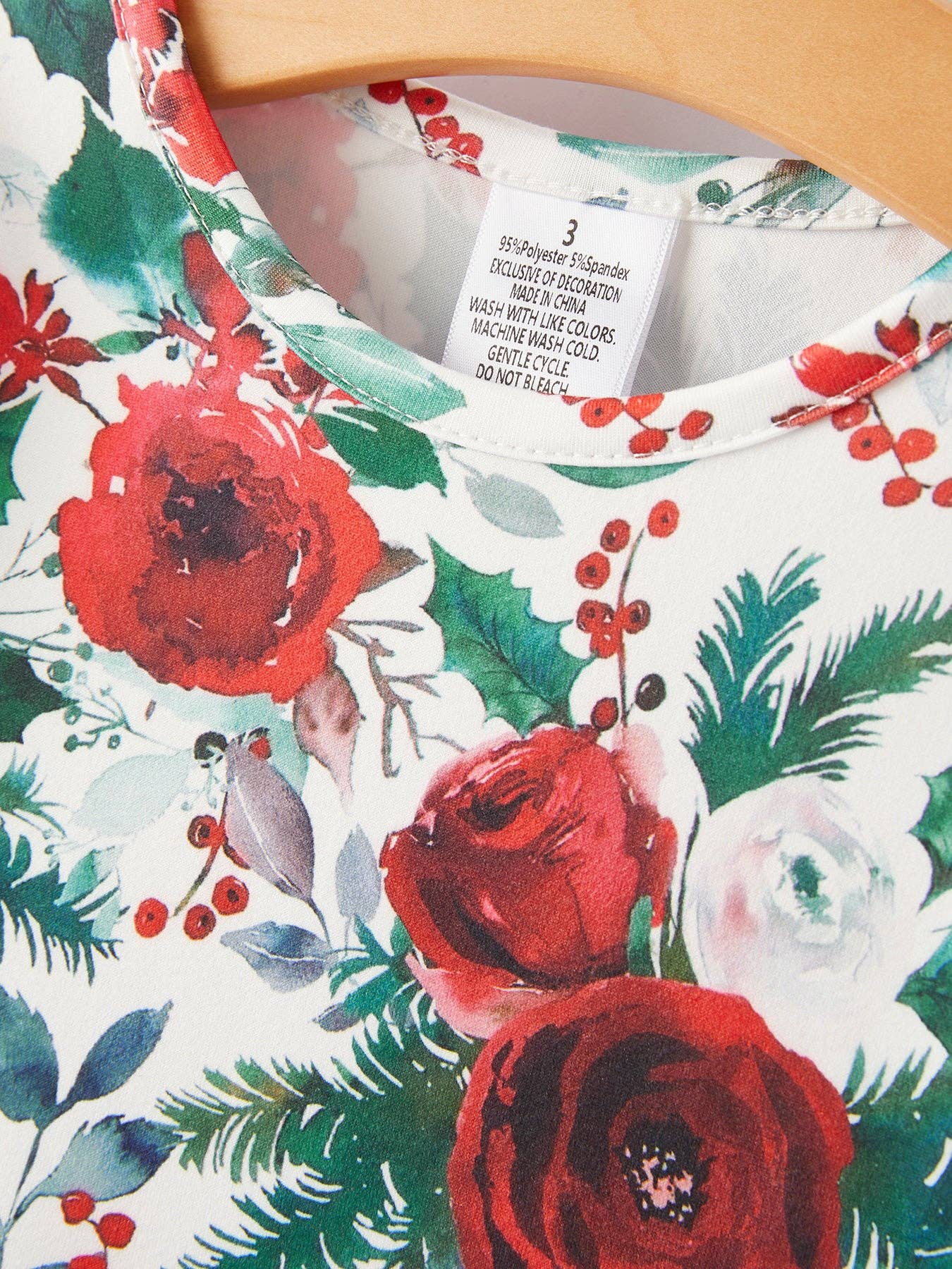 Girls Christmas Floral Print Long Sleeve Dress: 7