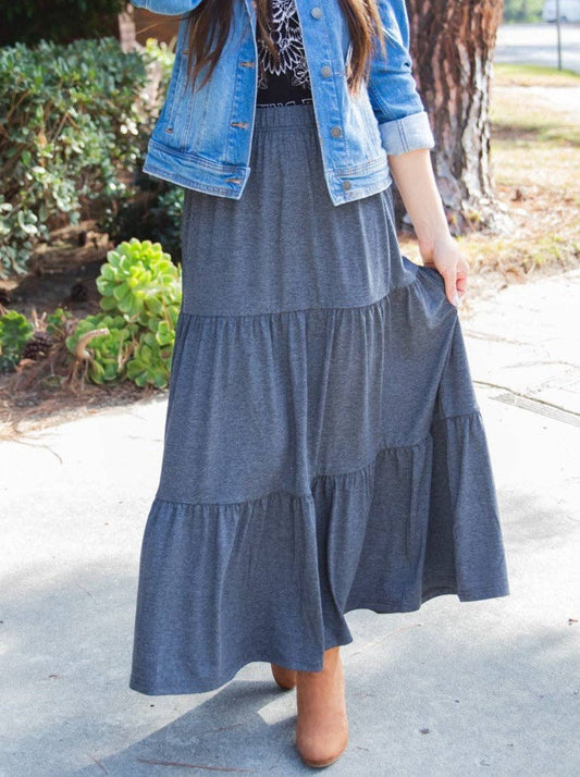 Tiered Celeste Maxi Skirt: Charcoal Gray / Medium 6-8