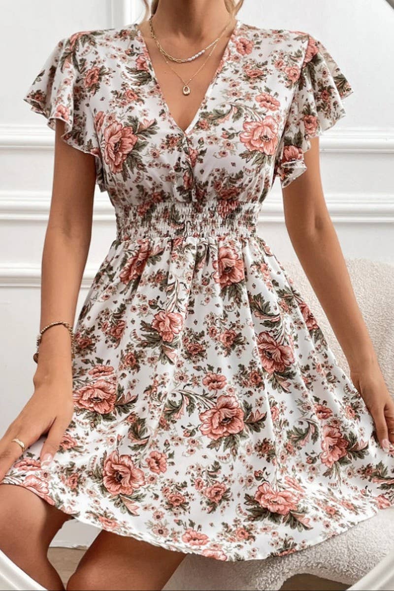 CWDSD8784_SUMMER LACE SLEEVE WAIST FLORAL DRESS: MULTICOLOR / (S) 1