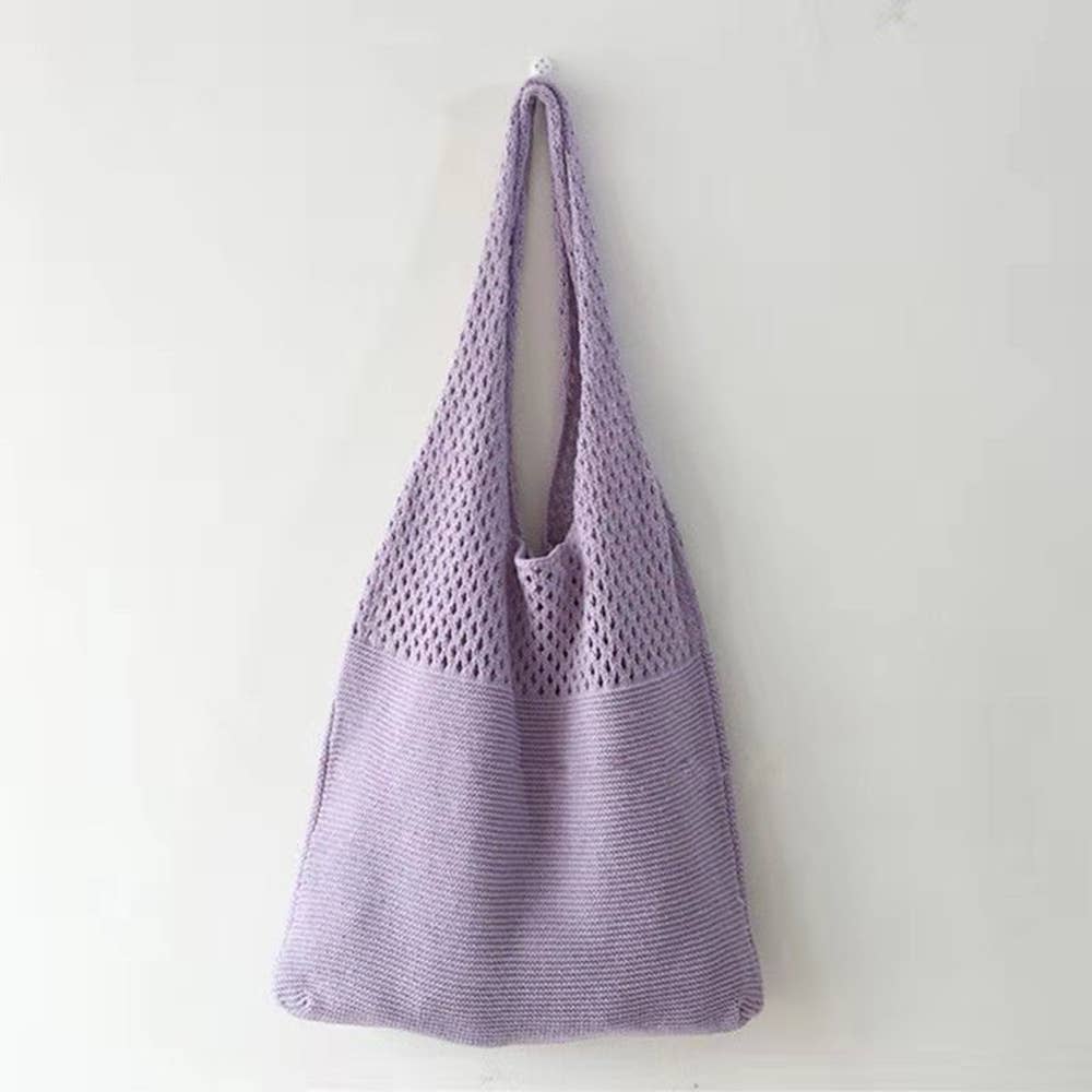 Solid Color Knitted Bag: Purple