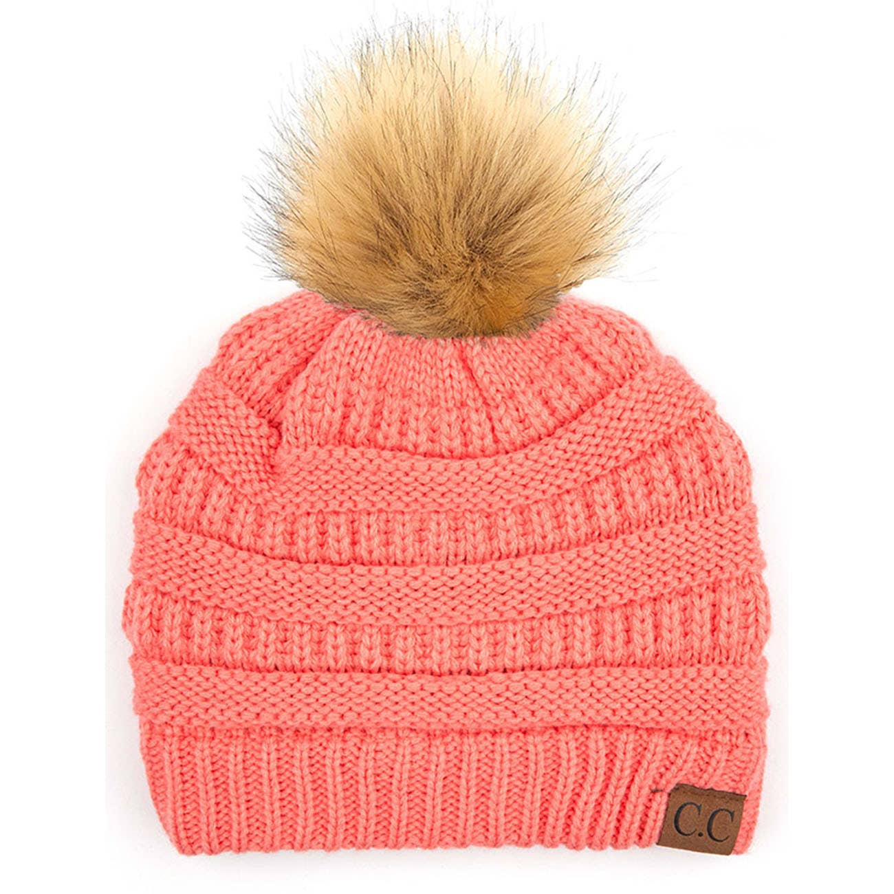 C.C Solid Ribbed Knit Beanie With Pom: Dark Melange Gray